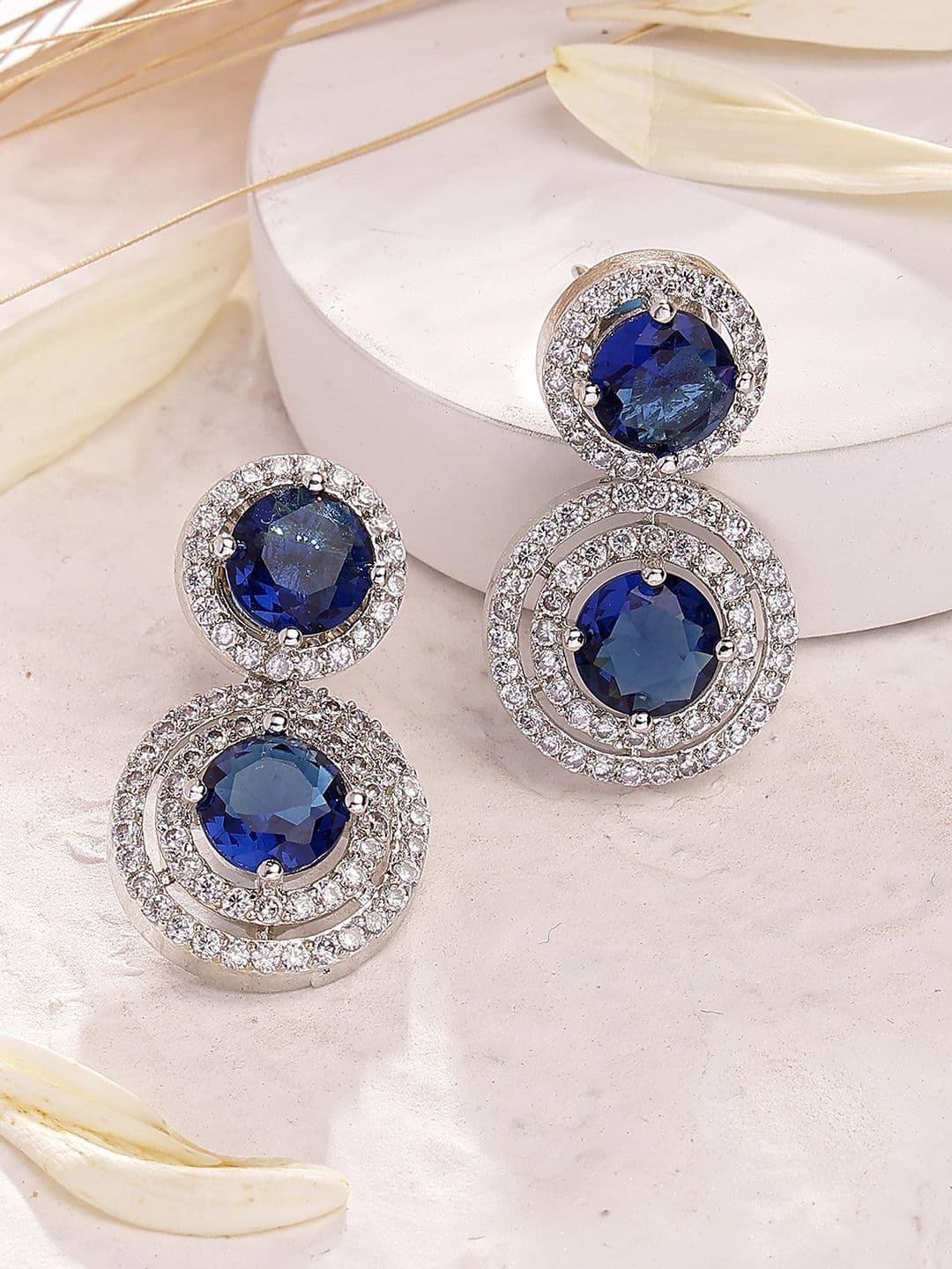 KARATCART Silver-Plated Circular American Diamond Drop Earrings - view 1