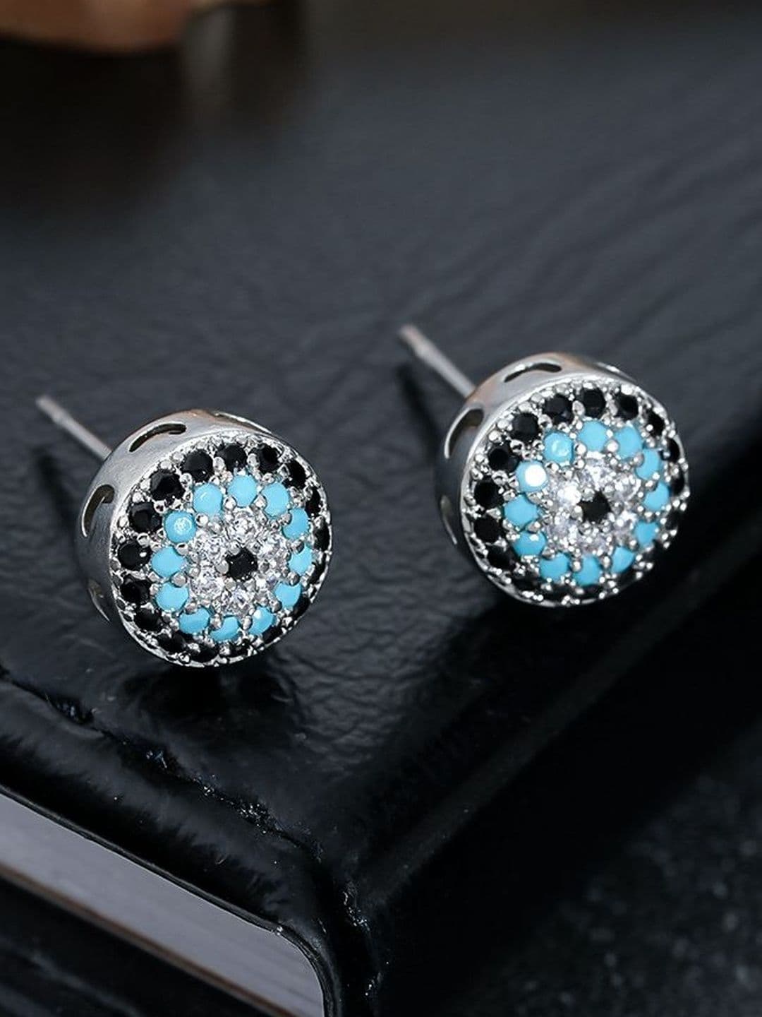 StyleCast x Revolte Men Silver-Plated Zircon Studded Circular Shaped Studs - view 1