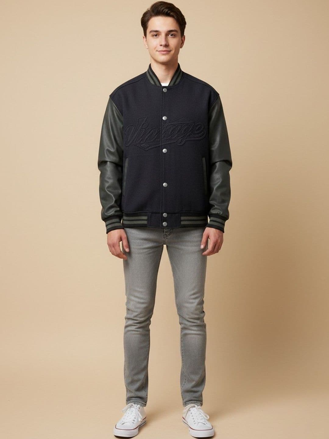 Mast & Harbour Men Typography Colourblocked Varsity Jacket with Embroidered - view 1