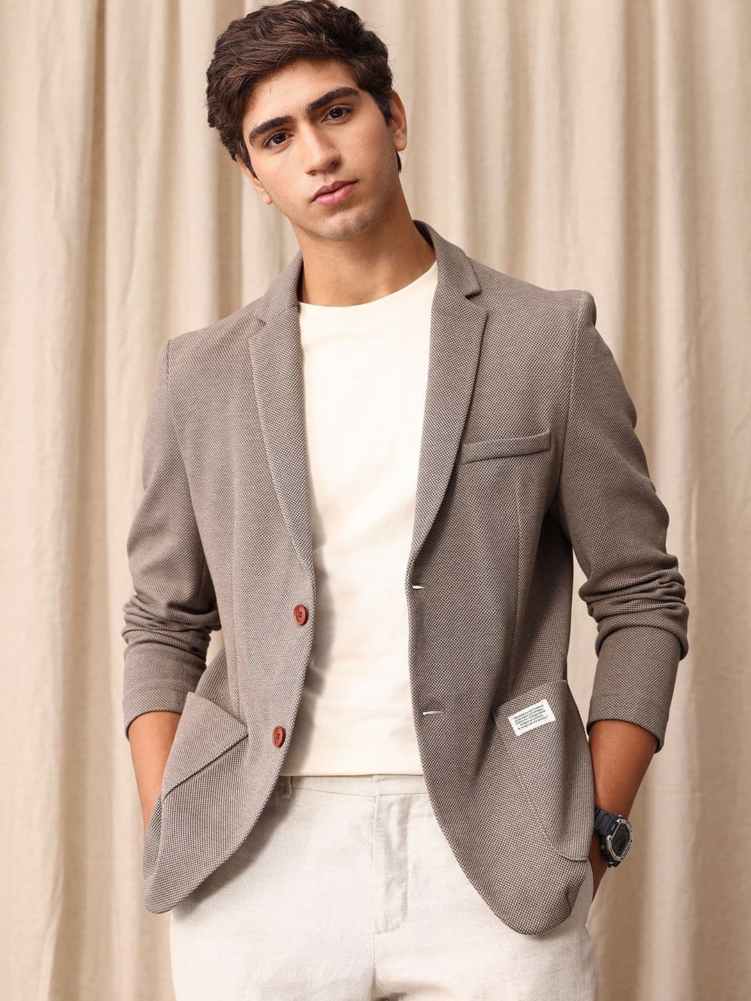 Mr Bowerbird Mr.Bowerbird Tailored Fit Self Design Textured Single Breasted Casual Blazer - view 1