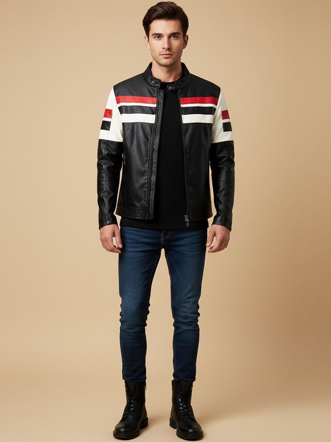 Mast & Harbour Men Striped Leather Tailored Jacket - view 1