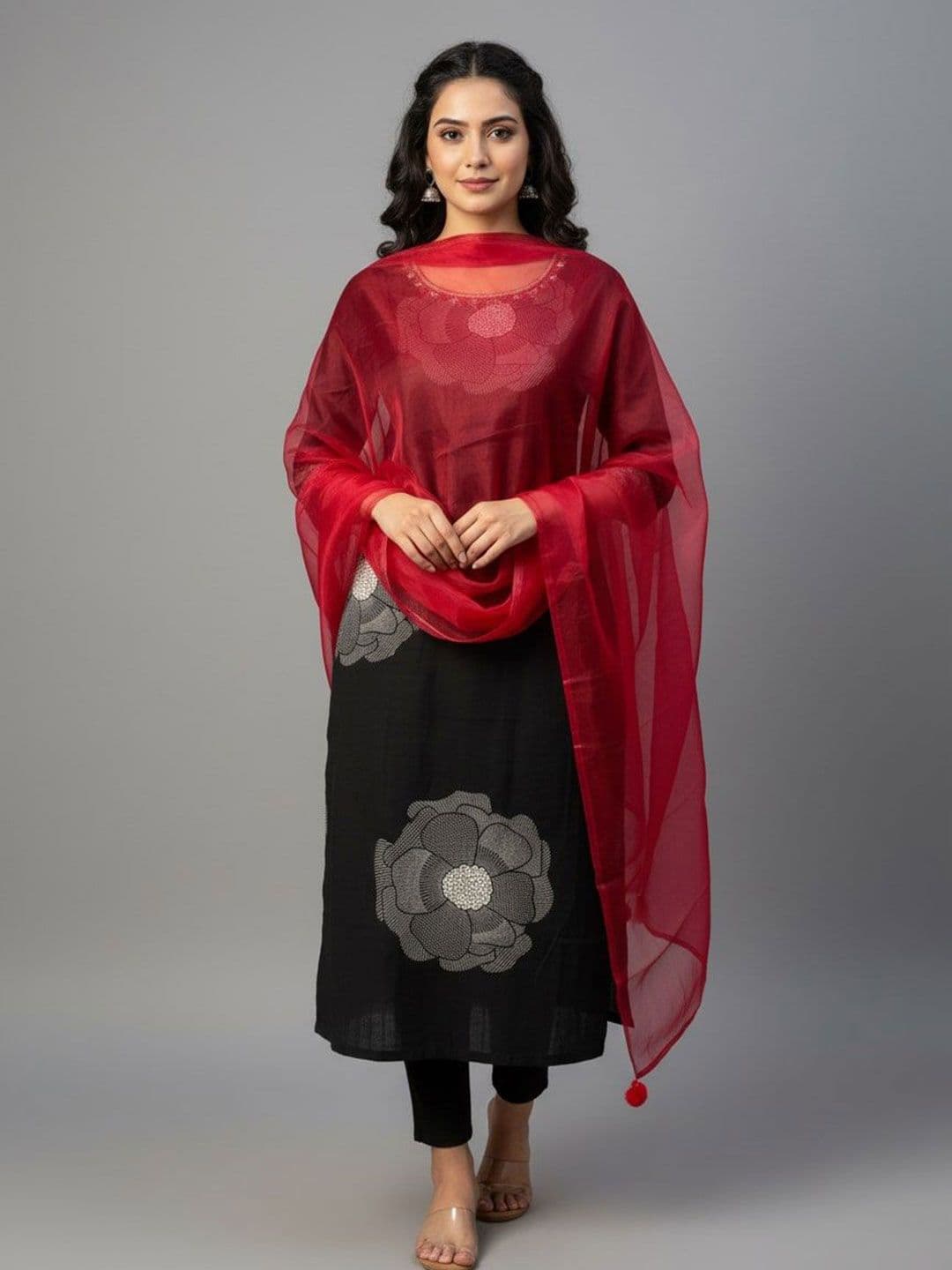 Sangria Women Floral Printed Pom Pom-Detail Ethnic Dupatta - view 1
