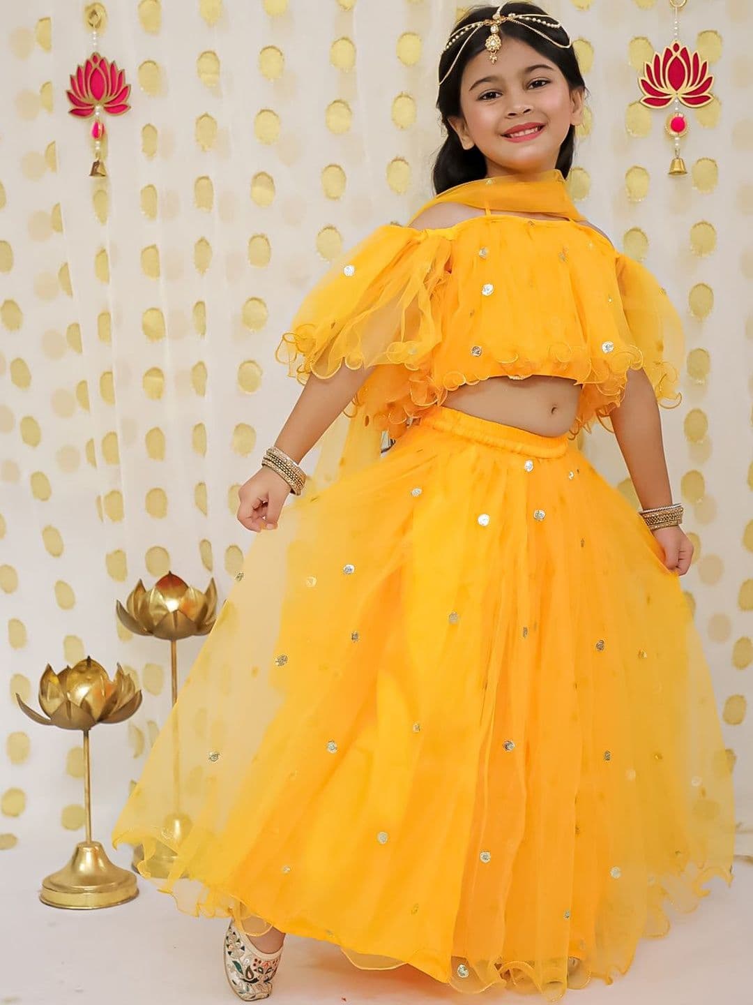 BownBee Girls Embroidered Mirror Work Ready to Wear Lehenga & Blouse With Dupatta - view 1