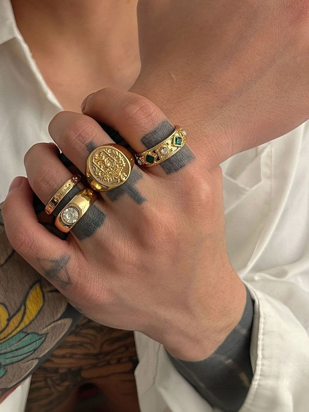 StyleCast x Revolte Men Set Of 3 Gold-Plated Artificial Stones Studded Finger Rings - view 1