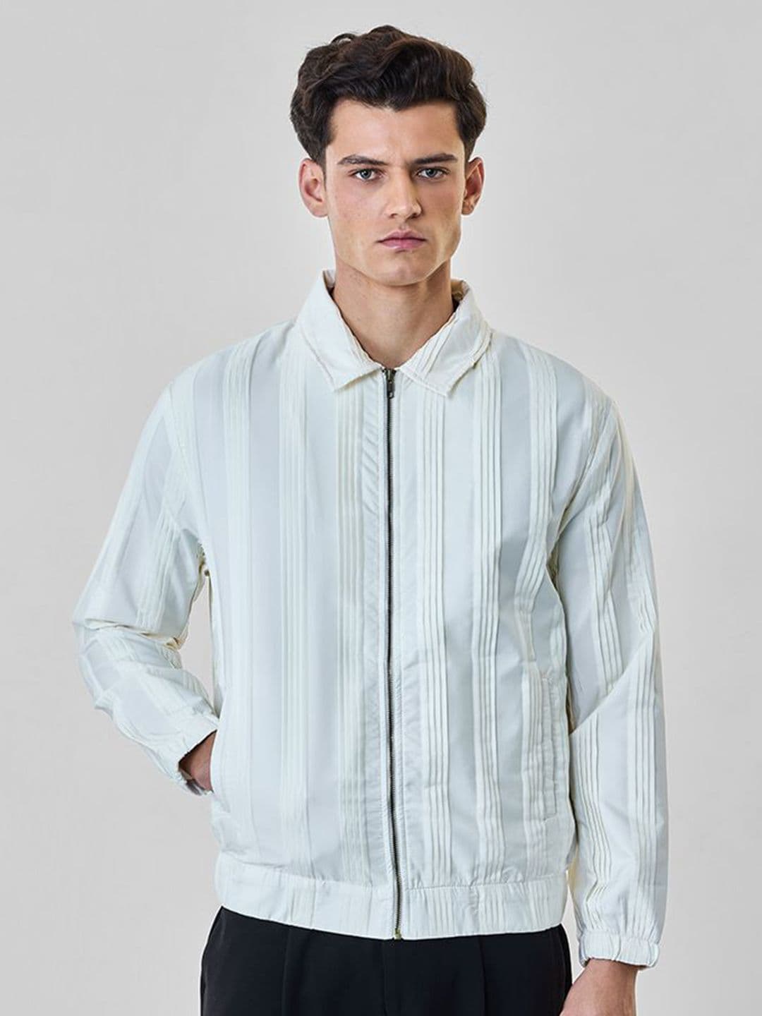 Snitch Men Spread Collar Striped Bomber Jacket - view 1