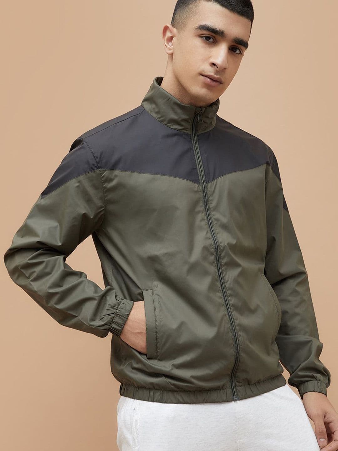Fame Forever by Lifestyle Colourblocked Mock Collar Bomber Jacket - view 1