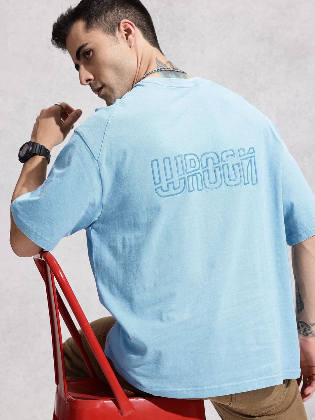 WROGN Oversized Fit Typography Applique Pure Cotton T-shirt - view 1