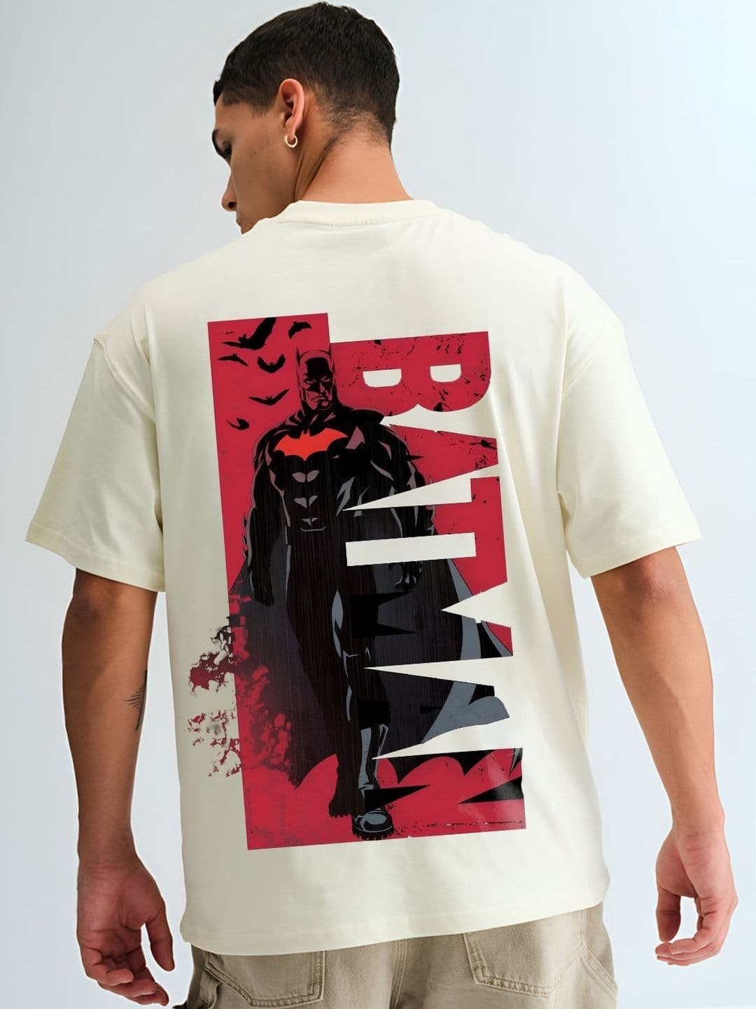 BDSQUARE Batman Printed Round Neck Pure Cotton Oversized T-shirt - view 1