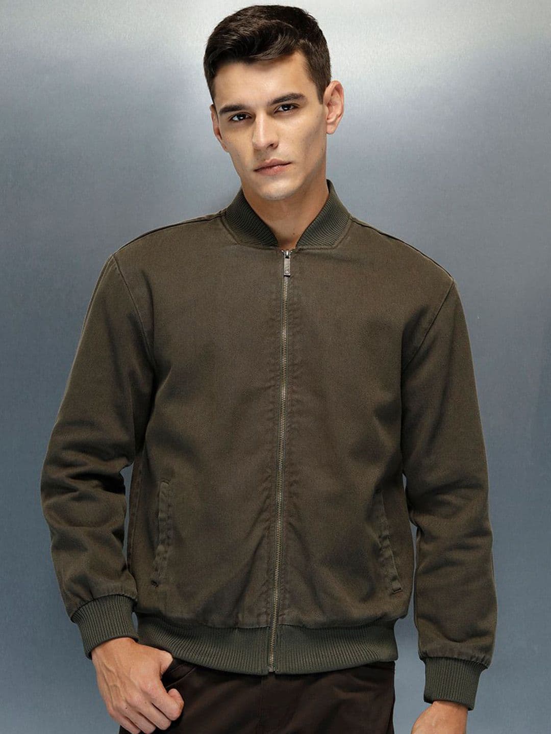 WROGN Brand Logo Printed Mock Collar Cotton Sporty Jacket - view 1