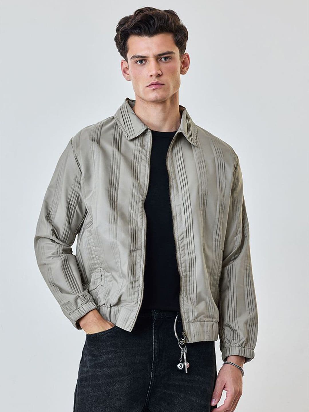 Snitch Men Spread Collar Striped Bomber Jacket - view 1
