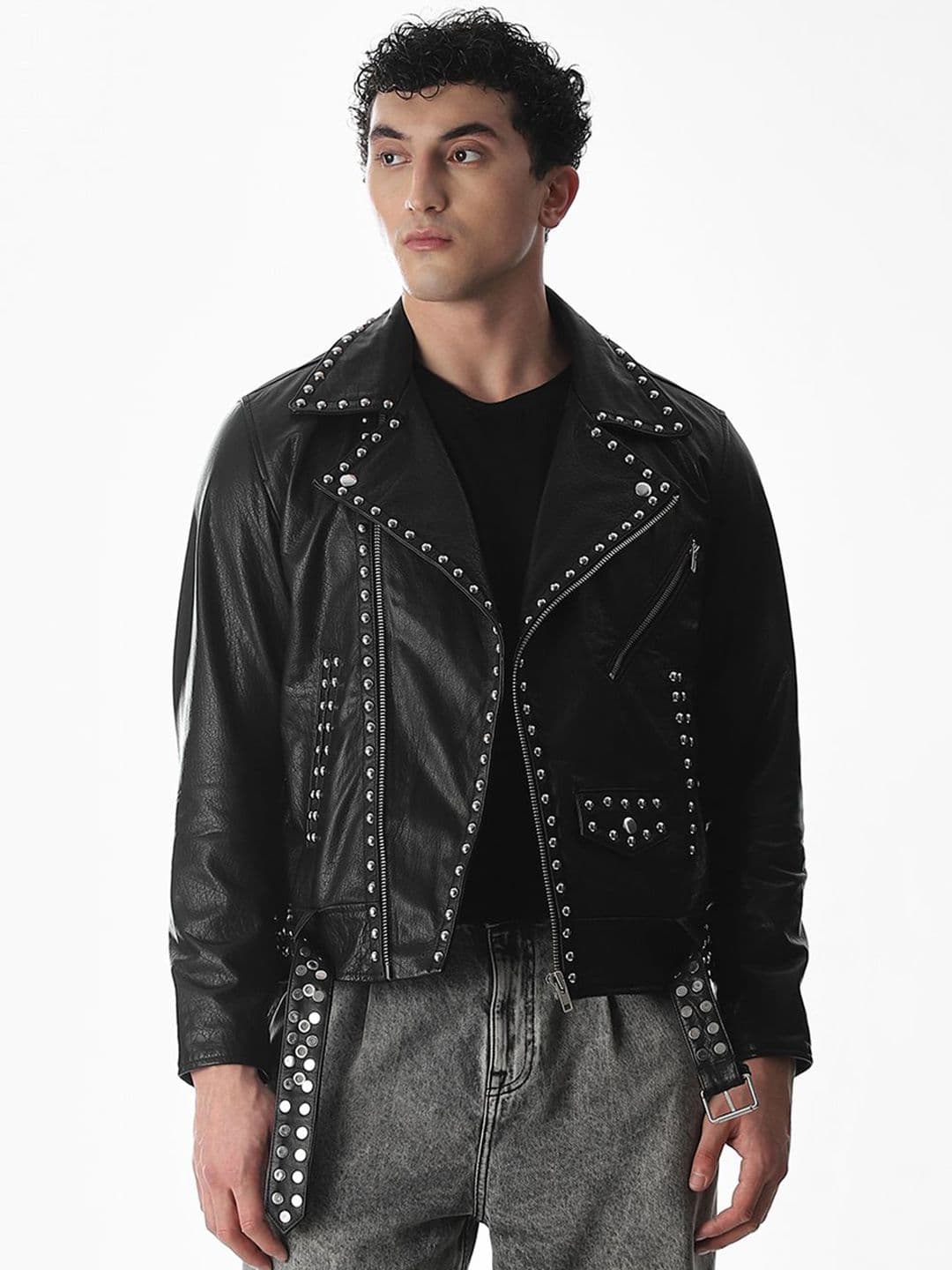 Jack & Jones Lapel Collar Long Sleeves Leather Open Front Jacket - view 1
