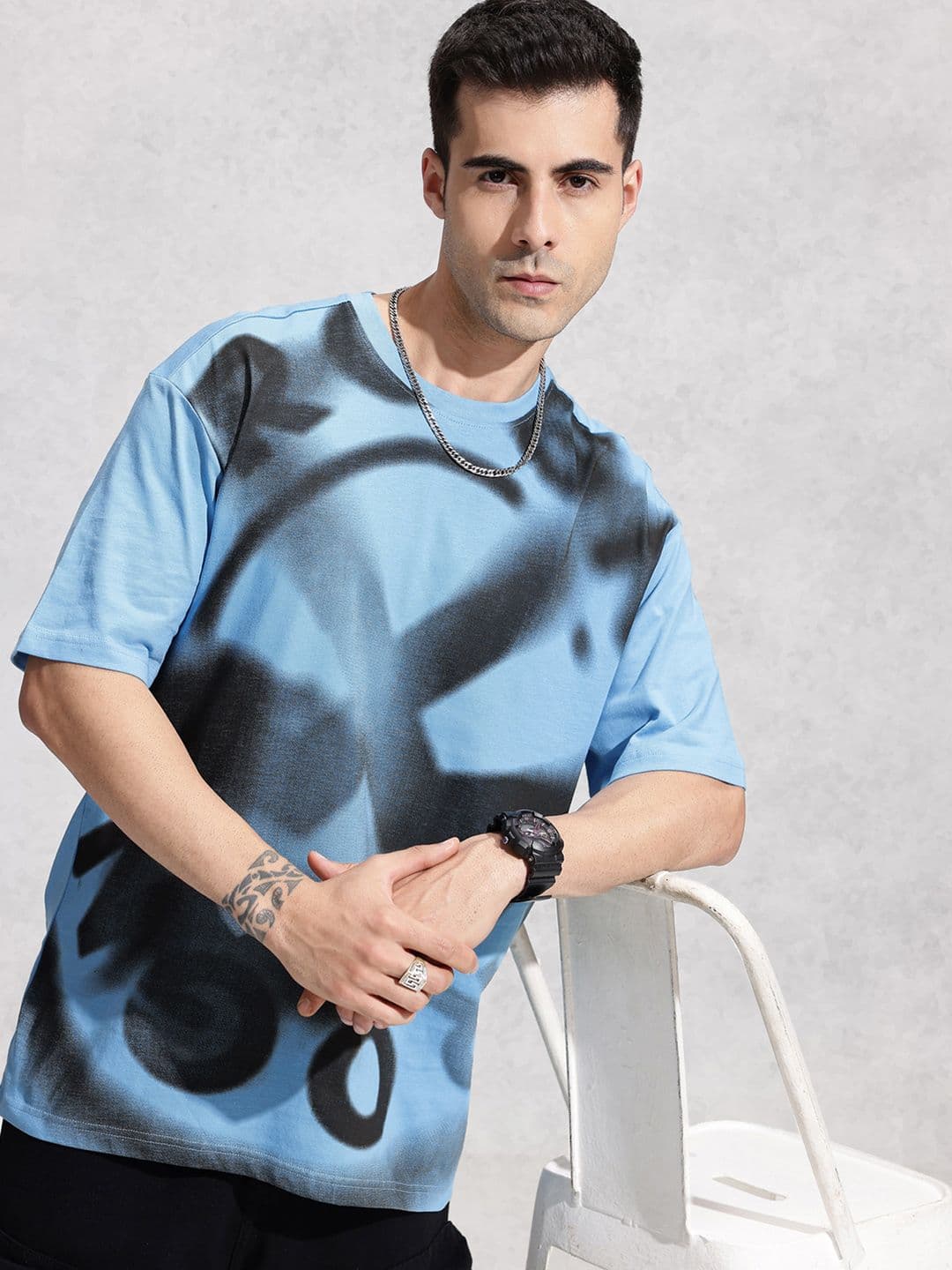 WROGN Oversized Fit Brand Logo Printed Pure Cotton T-shirt - view 1