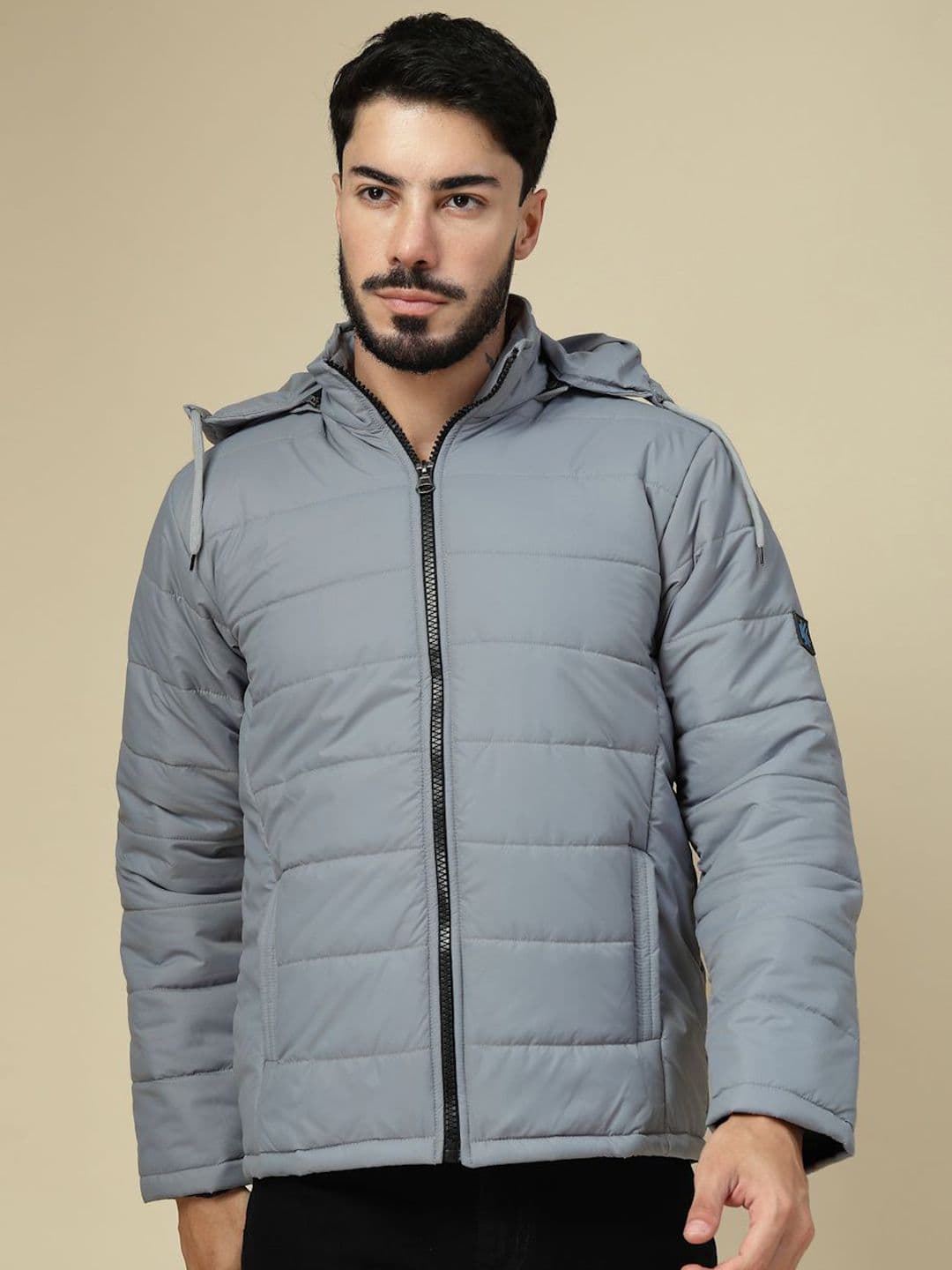 KLOTTHE Men Zip Detail Water Resistant Long Sleeve Hooded Quilted Jacket - view 1