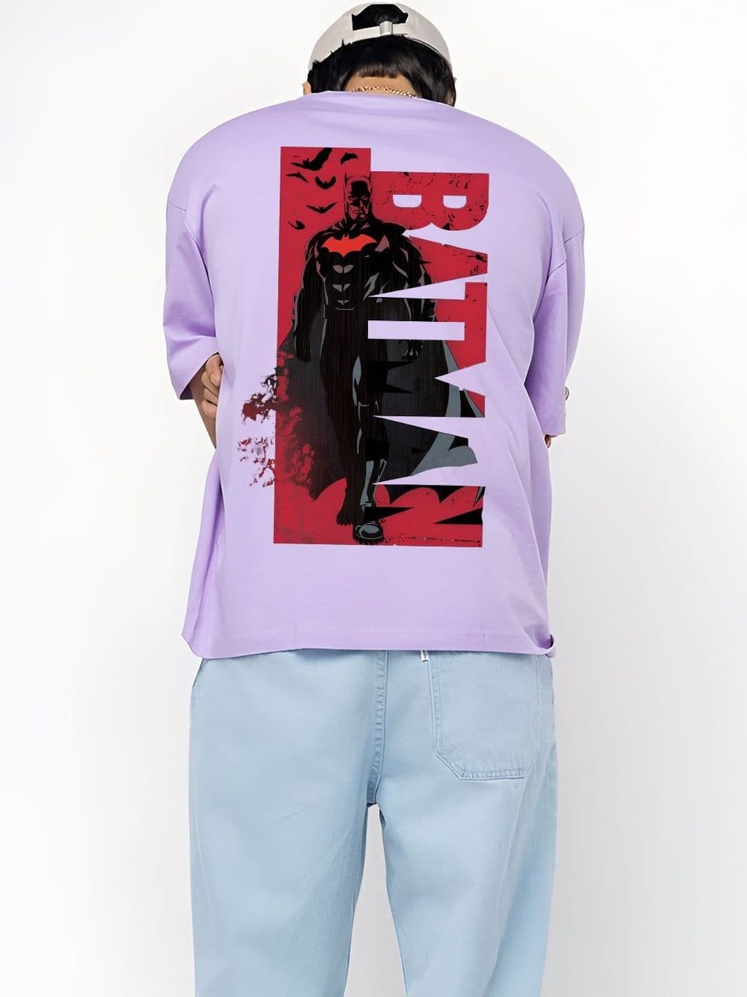 BDSQUARE Men Lavender Batman Printed Cotton Drop-Shoulder Sleeves T-shirt - view 1