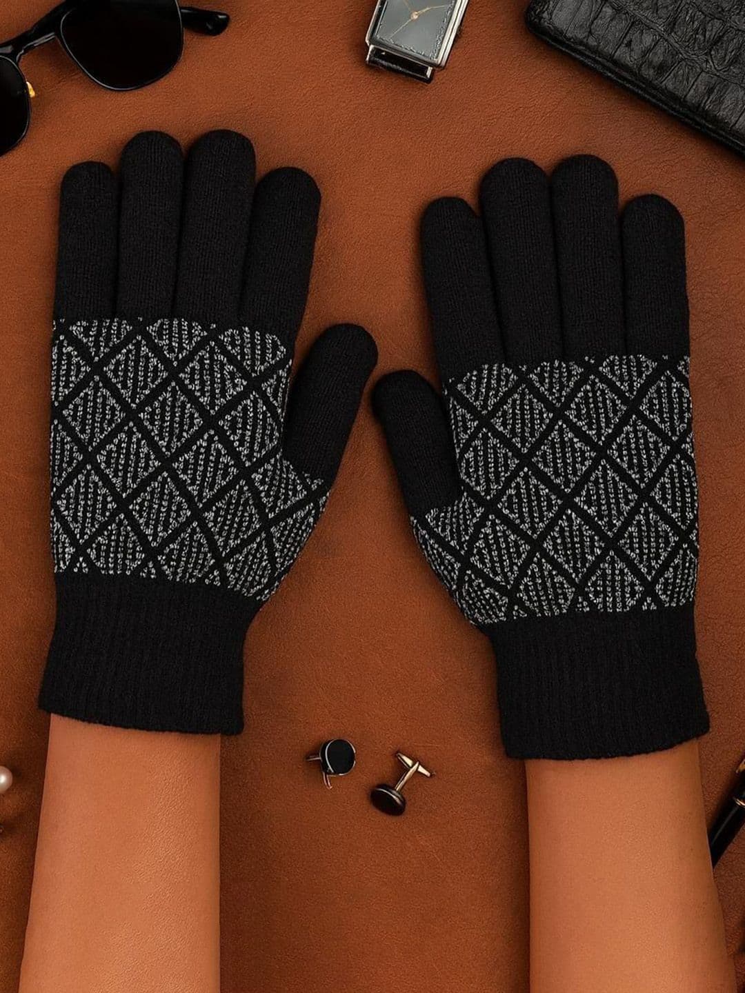 LOOM LEGACY Men Checked Acrylic Winter Gloves - view 1