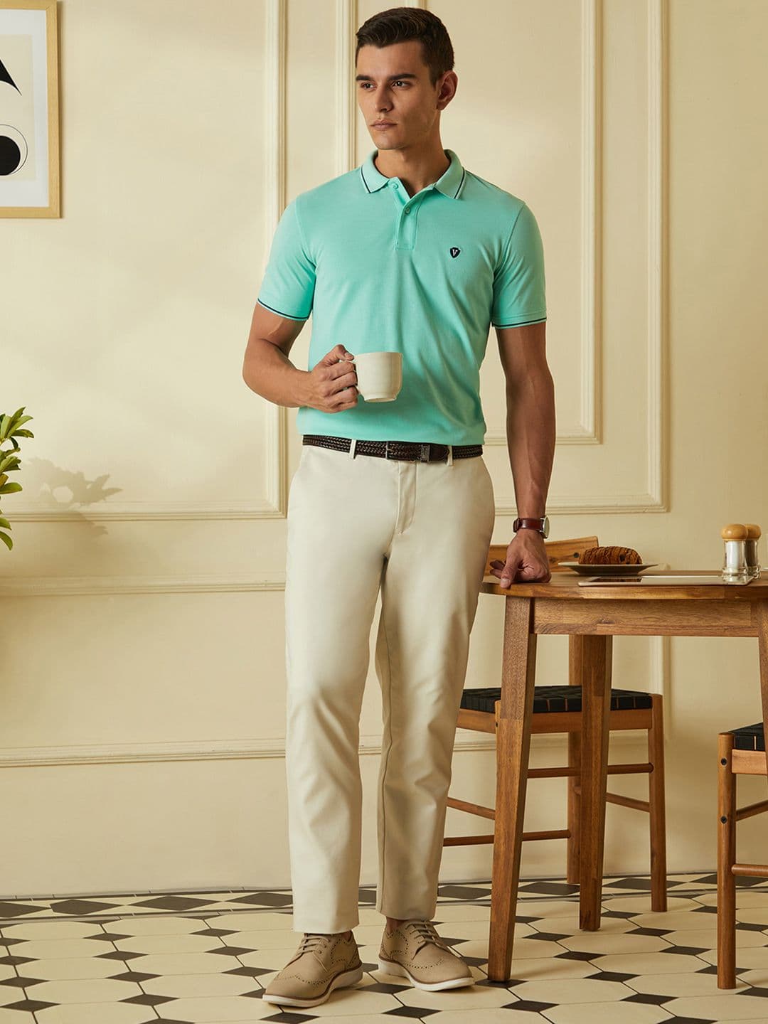 Van Heusen Sport Men Blue Solid Polo Collar T-shirt - view 1