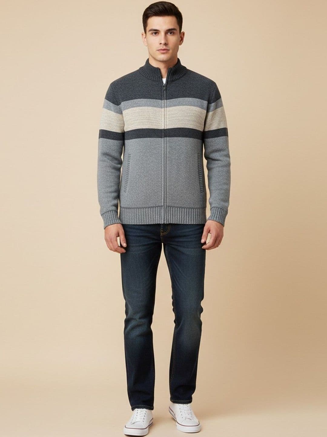 Mast & Harbour Men Colourblocked Knitted Jacket - view 1