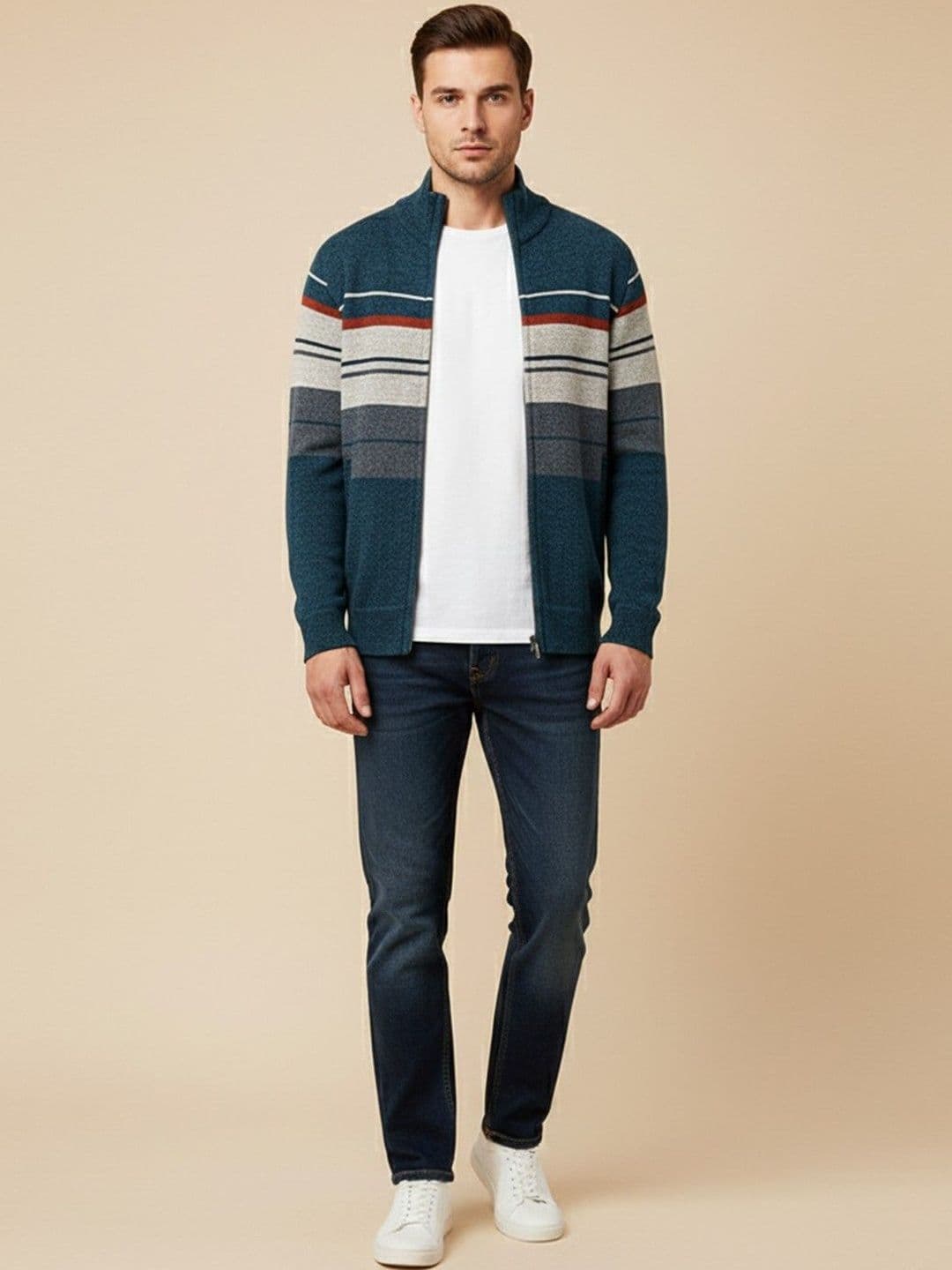 Mast & Harbour Men Striped Knitted Jacket - view 1