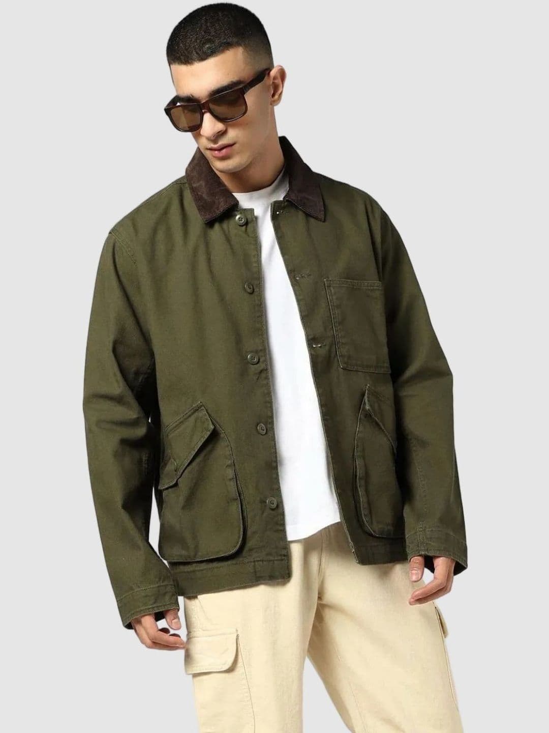 GAP Men Spread Collar Long Sleeves Relaxed Fit Cotton Biker Jacket - view 1
