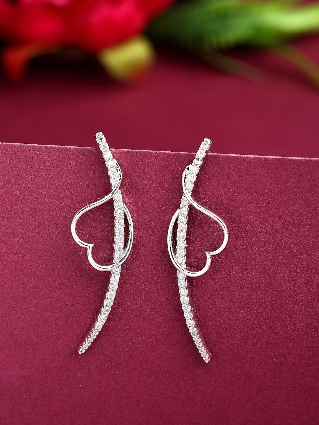 ZENEME Rhodium Plated American Diamond Studded Heart Shaped Ear Cuff - view 1