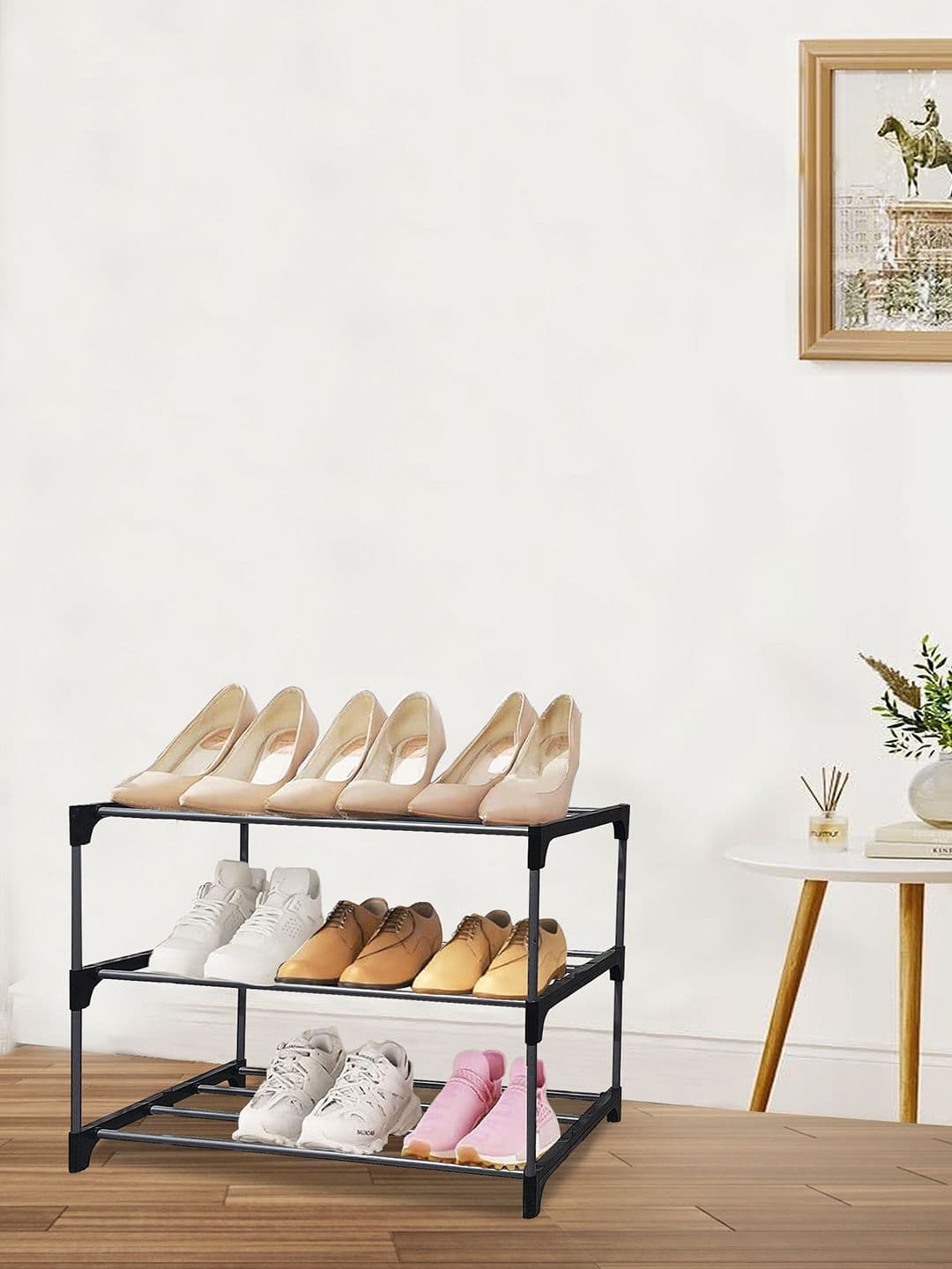 Urban Choice Grey and Black 3-Layers Metal Collapsible Shoe Rack - view 1