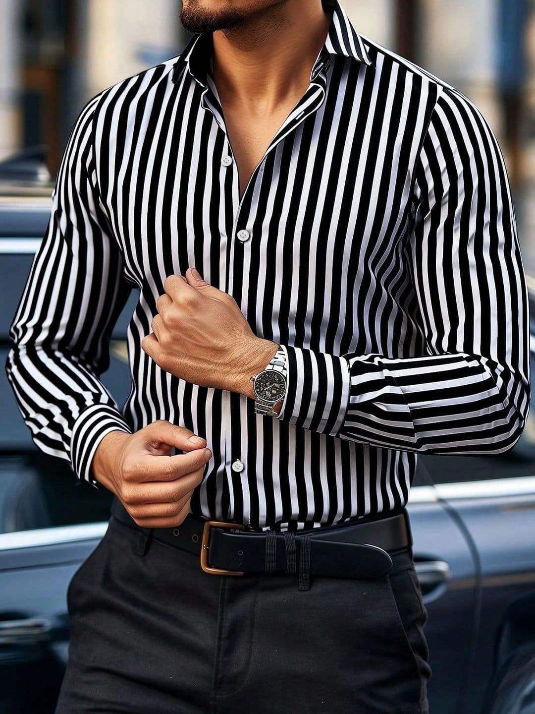 Praizy Striped Spread Collar Classic Regular Fit Formal Shirt - view 1