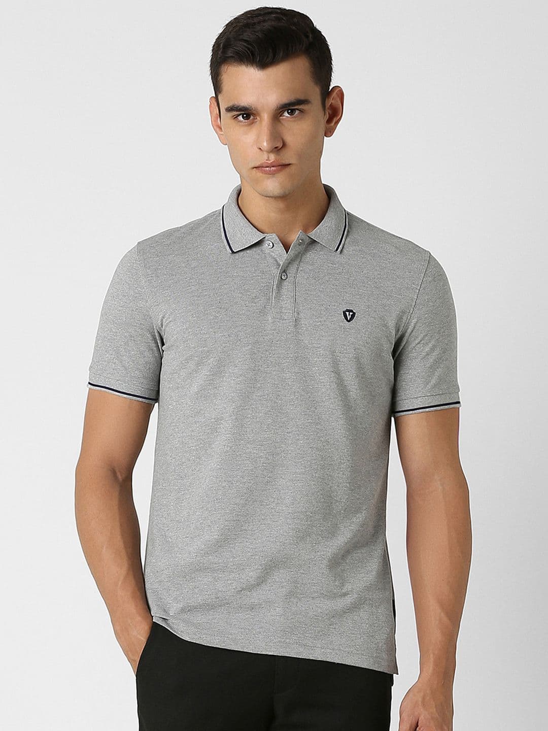 Van Heusen Sport Men Grey Solid Polo Collar T-shirt - view 1