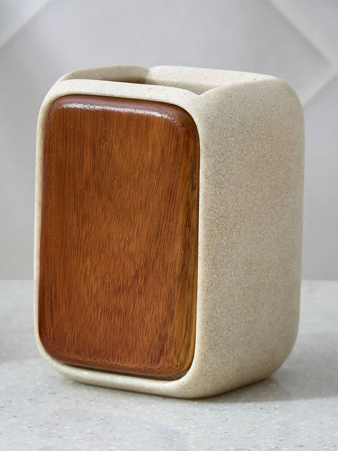 Home Centre Beige & Brown Solid Wood Toothbrush Holder - view 1