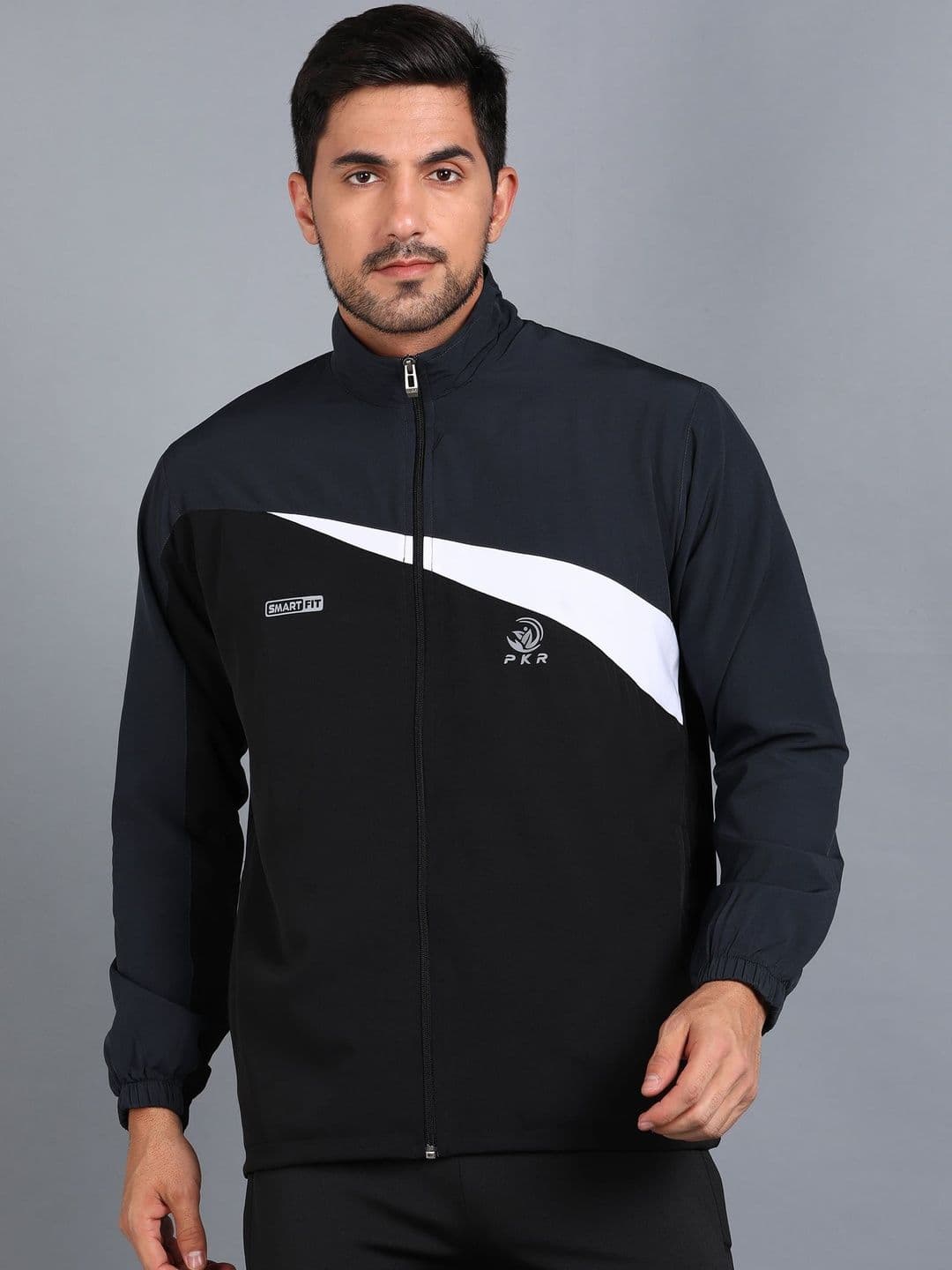 GNOCKFACE Men Colourblocked Stand Collar Rapid-Dry Training or Gym Sporty Jacket - view 1