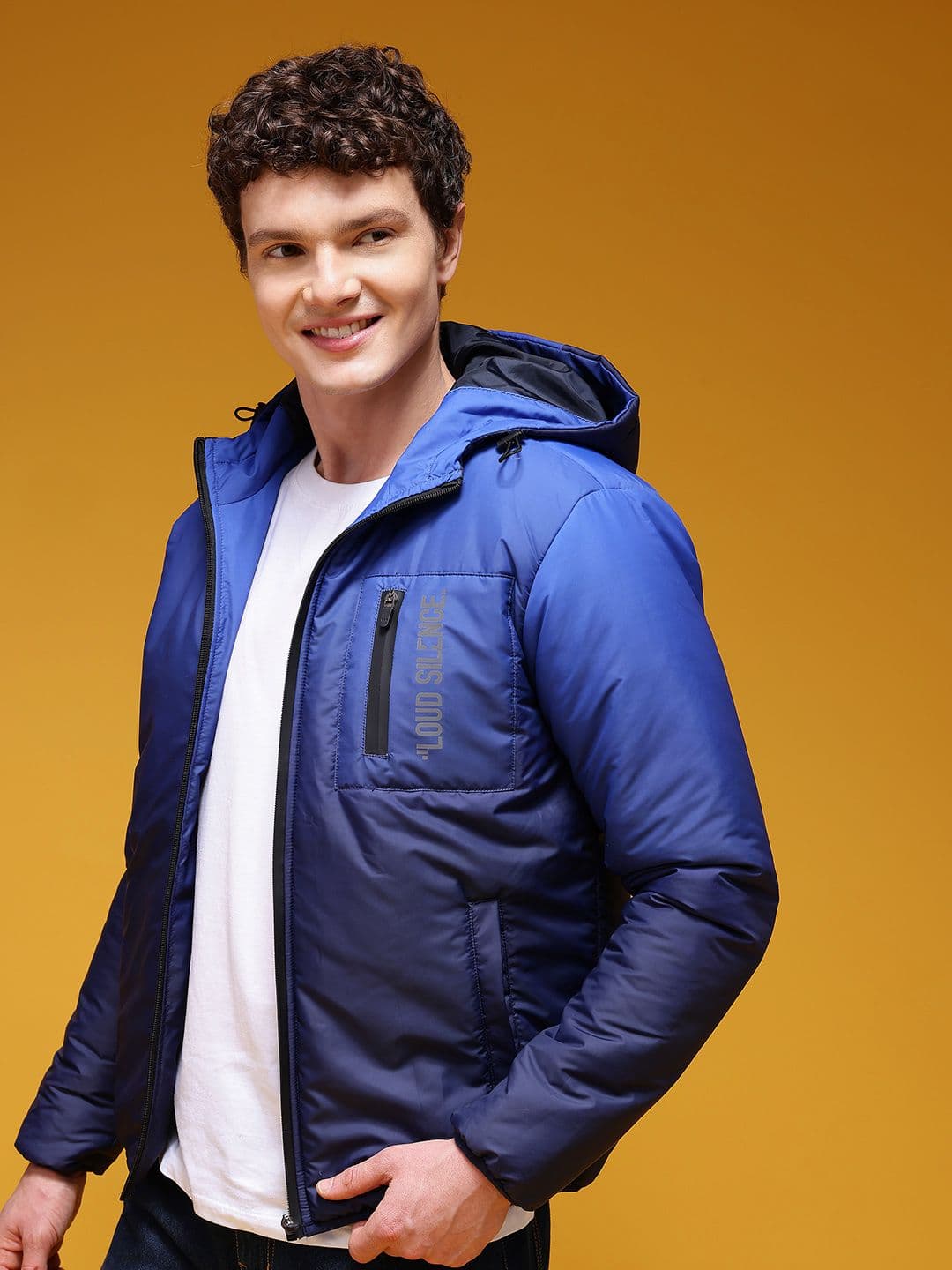HERE&NOW Ombre Effect Hooded Twill Weave Padded Jacket - view 1