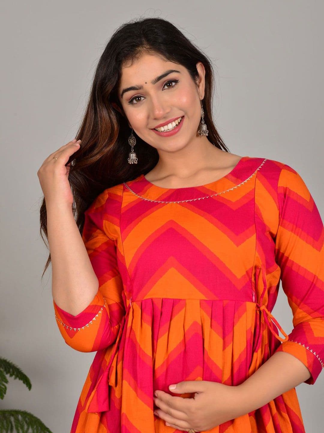 Tulsiram Women Geometric Printed Pure Cotton Maternity Ethnic Dresses - view 1