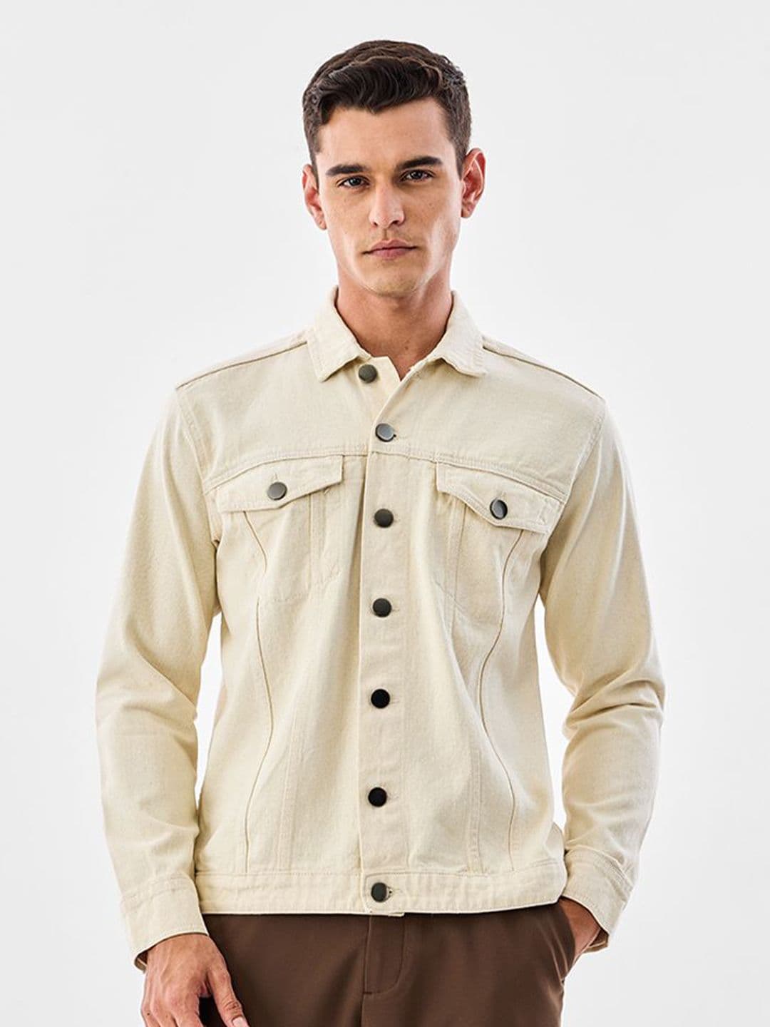 Snitch Men Spread Collar Cotton Denim Jacket - view 1