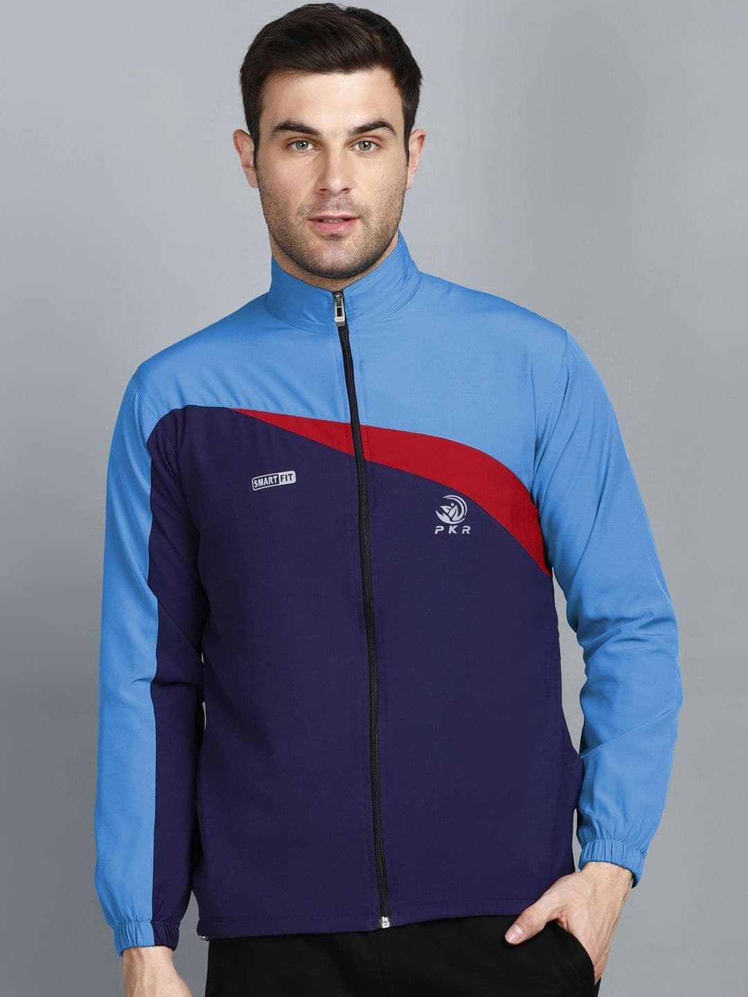 GNOCKFACE Men Stand Collar Colourblocked Windcheater Tailored Jacket - view 1