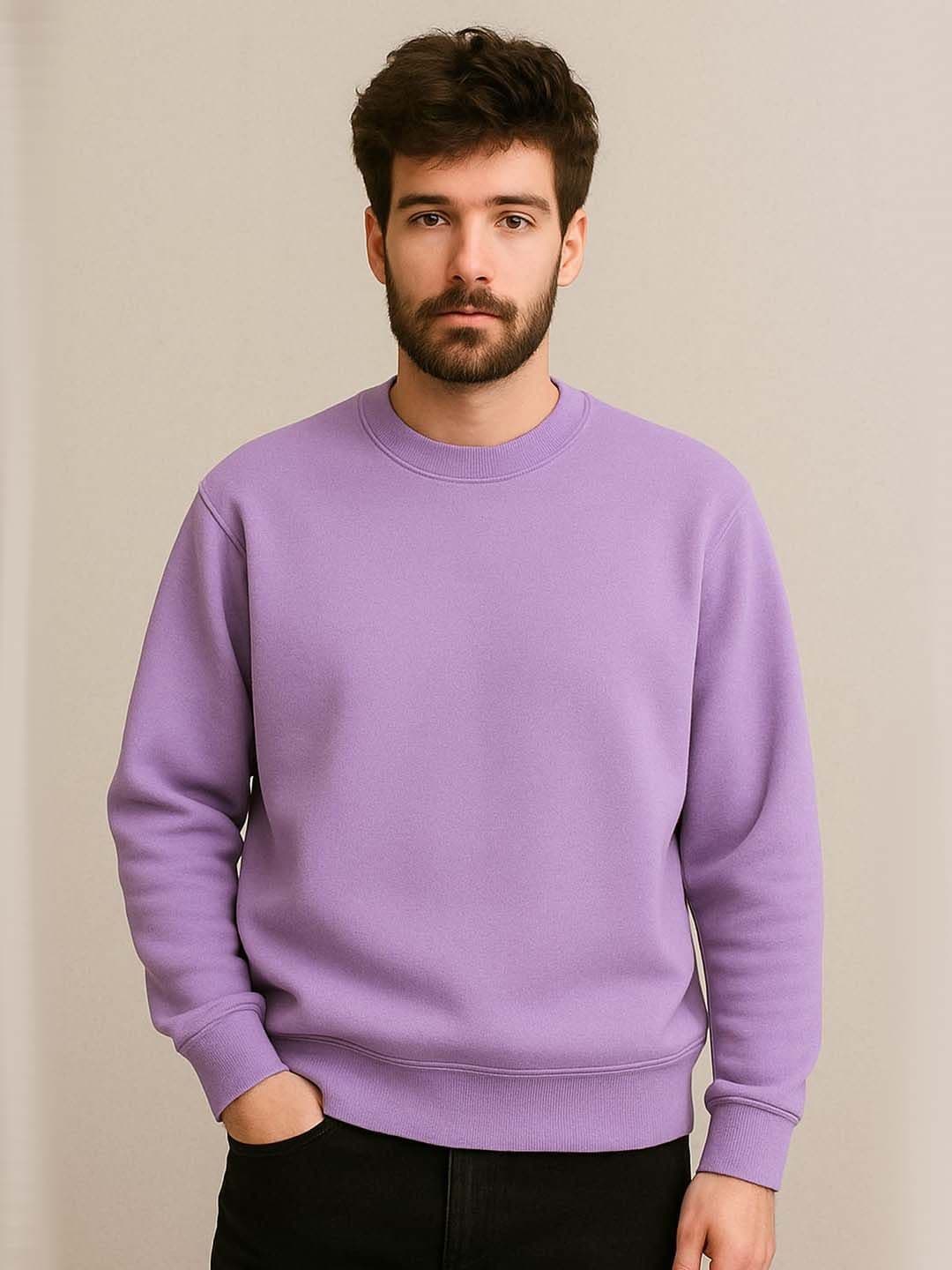 Organic Chics Men Solid Round Neck Pullover Sweatshirt - view 1