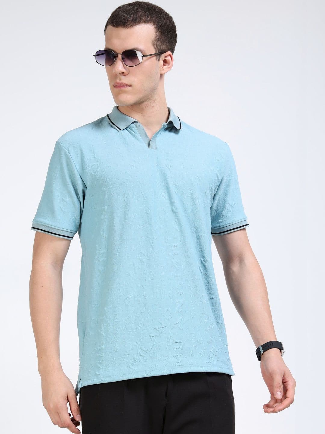 THE BEETEL HOUSE Men Textured Polo Collar T-shirt - view 1