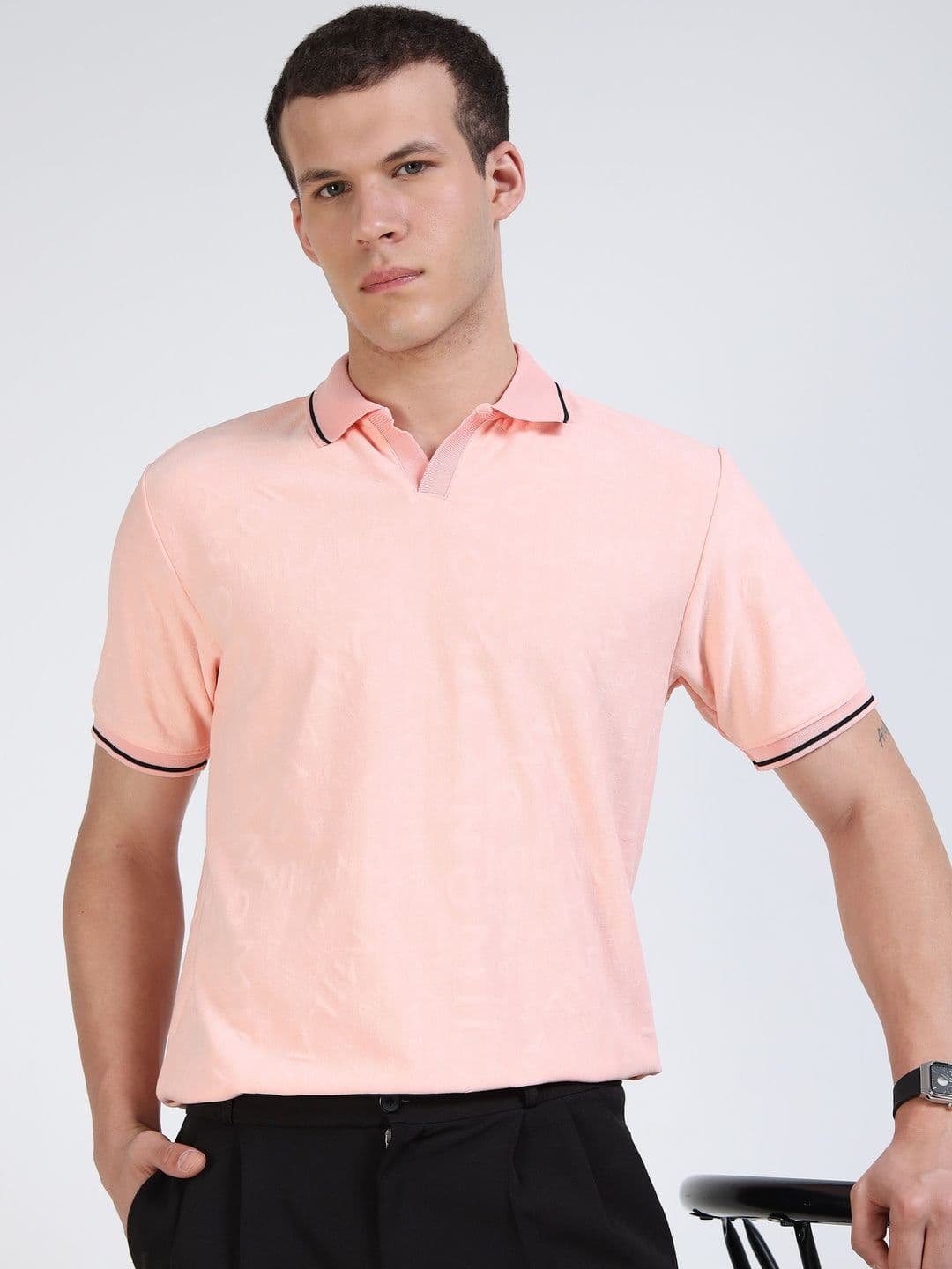 THE BEETEL HOUSE Men Textured Polo Collar T-shirt - view 1