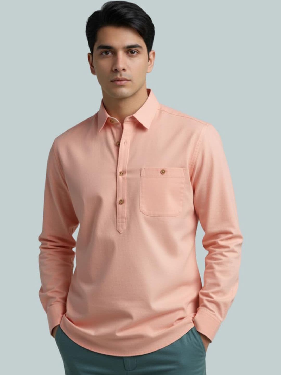 Vida Loca Shirt Collar Roll-Up Sleeves Straight Kurta - view 1