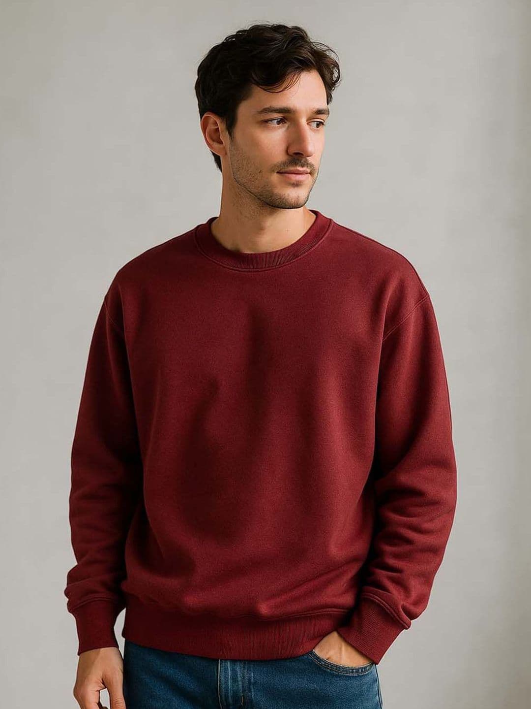 Organic Chics Men Solid Round Neck Pullover Sweatshirt - view 1