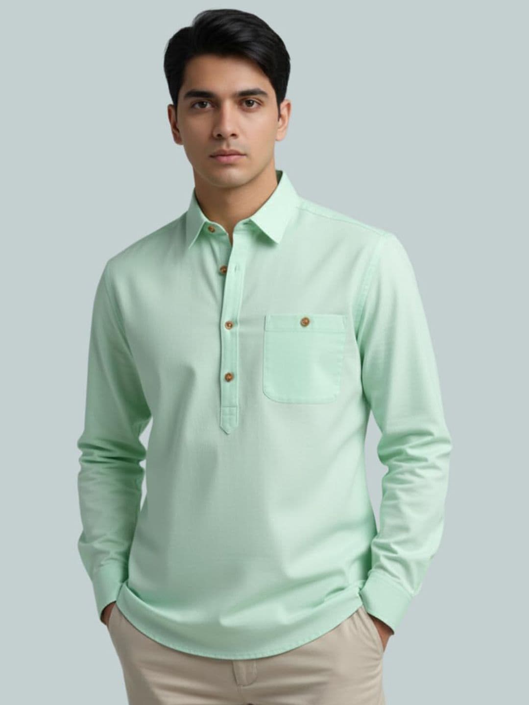 Vida Loca Men Shirt Collar Roll-Up Sleeves Short Kurta - view 1
