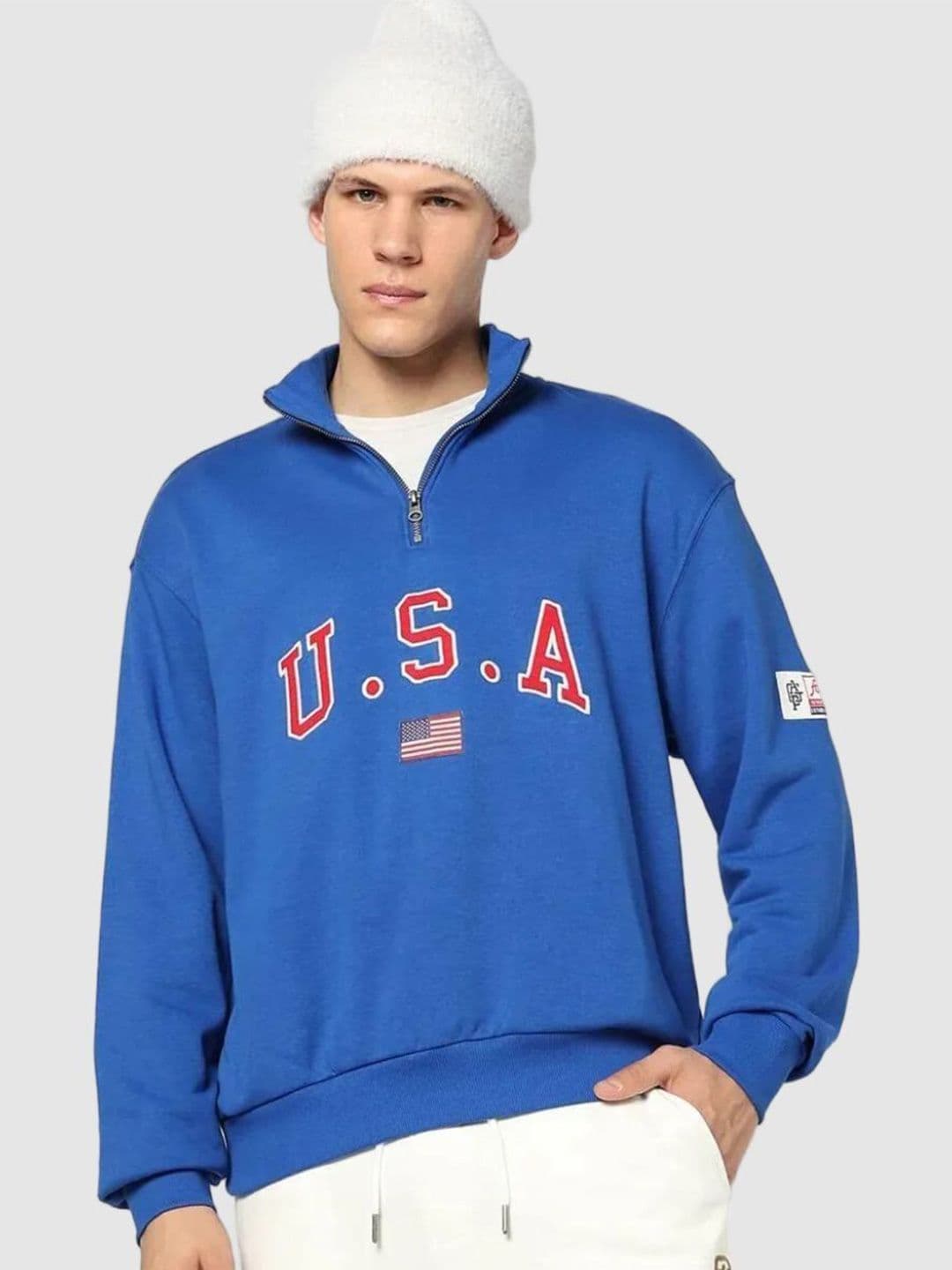 GAP Men Typography Embroidered Oversized Fit Half-Zip Sweatshirt - view 1