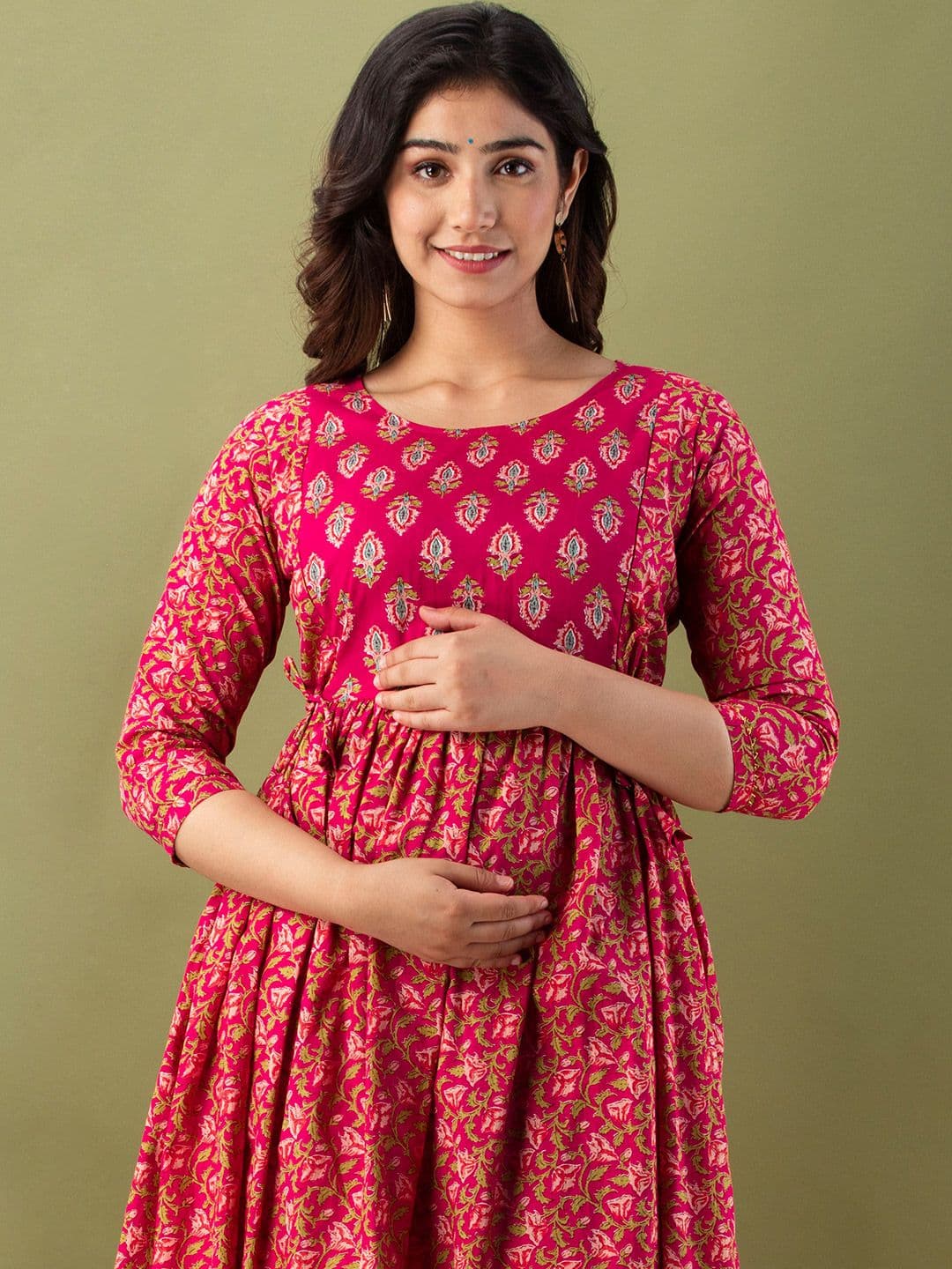 Tulsiram Printed Pure Cotton Round Neck Maternity Dress - view 1