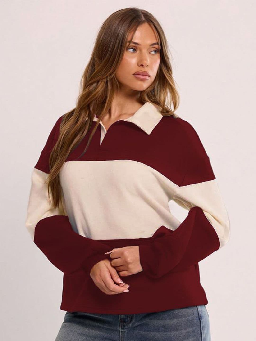 The Roadster Lifestyle Co. Women Colourblocked Shirt Collar Oversized Sweatshirt - view 1