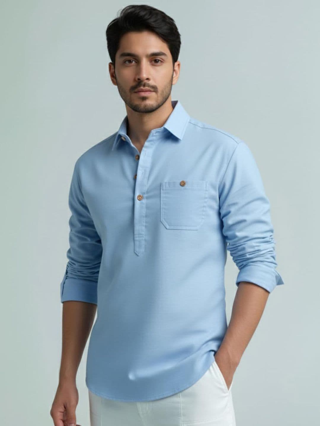 Vida Loca Shirt Collar Roll-Up Sleeves Short Kurta - view 1
