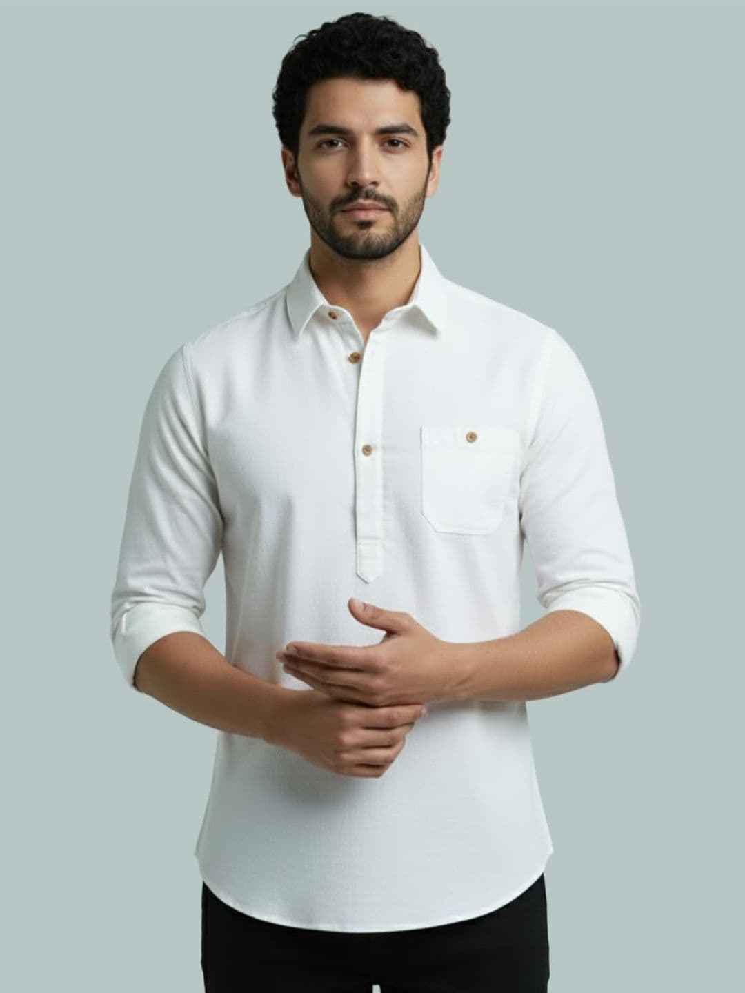 Vida Loca Shirt Collar Roll-Up Sleeves Short Kurta - view 1