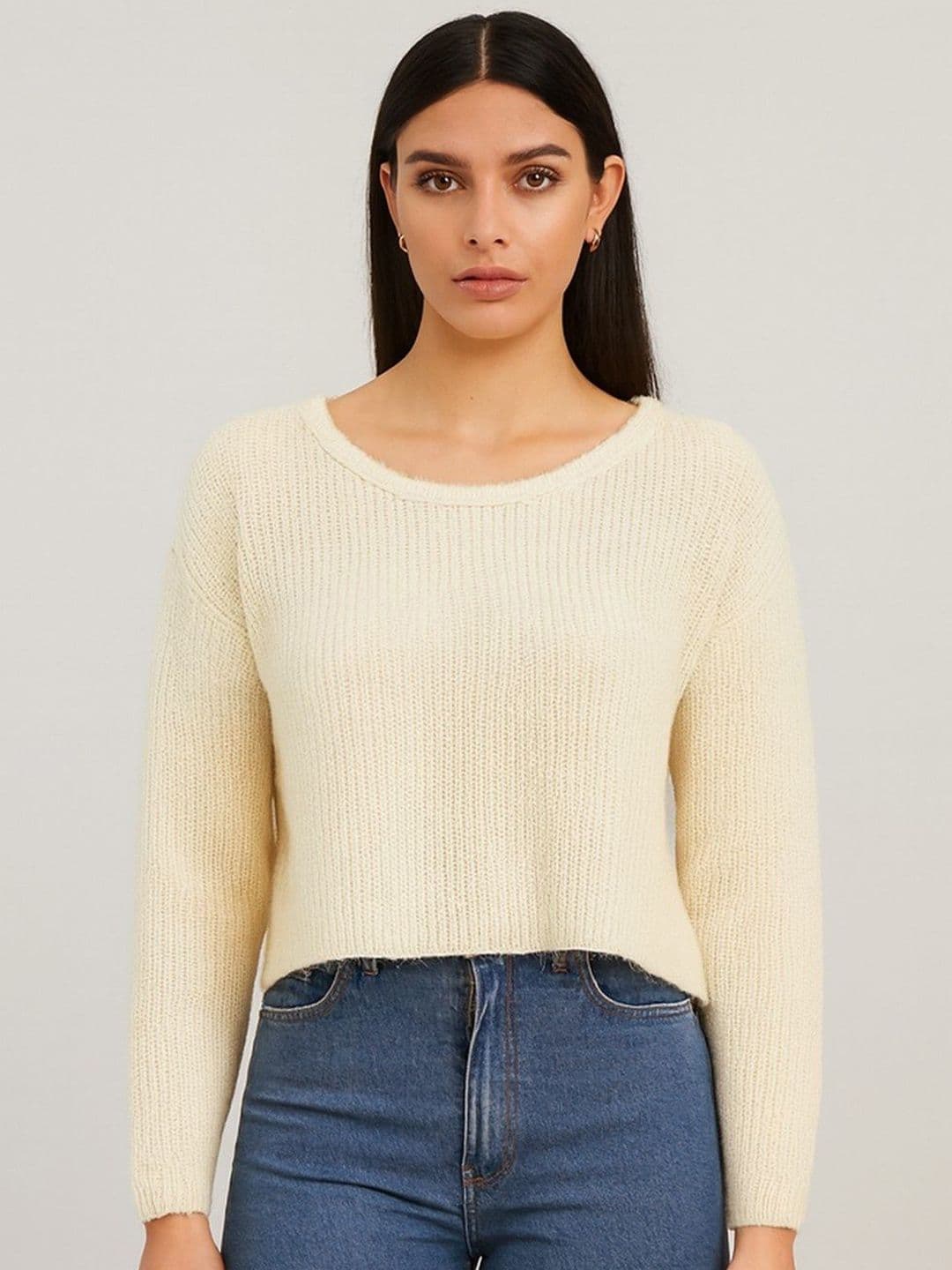 NoBarr Women Self Design Round Neck Crop Pullover - view 1