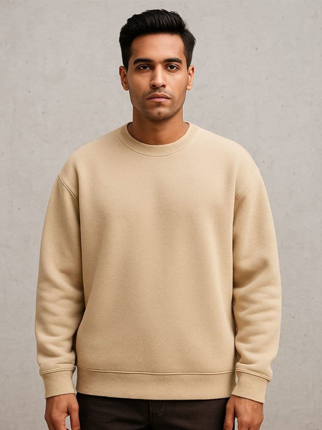 Organic Chics Men Solid Round Neck Long Sleeves Pullover Sweatshirt - view 1