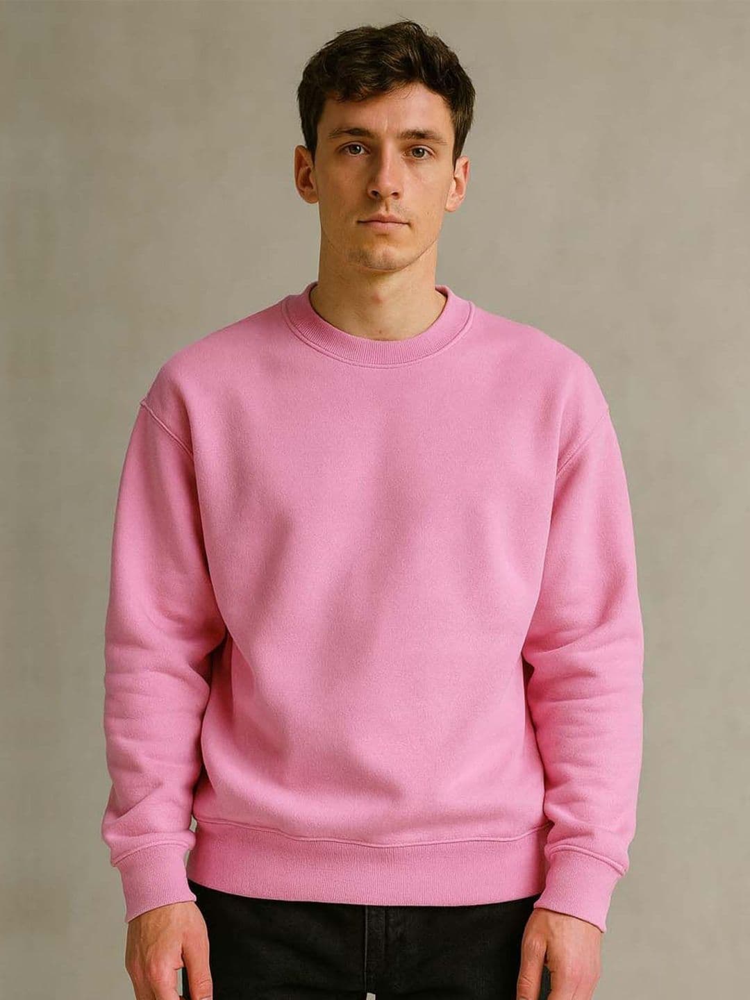 Organic Chics Men Solid Round Neck Pullover Sweatshirt - view 1