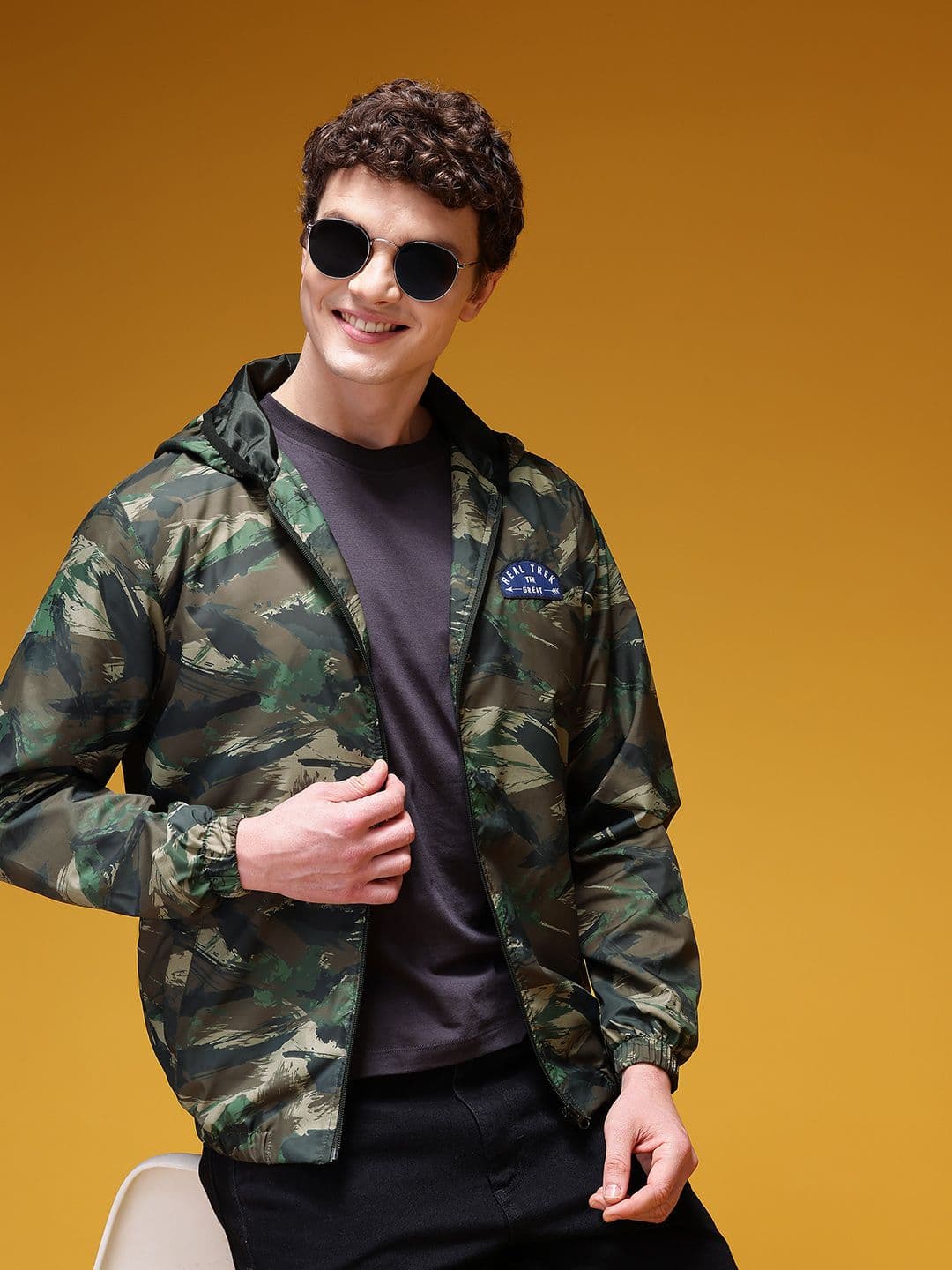 HERE&NOW Camouflage Printed Windcheater Hooded Bomber Jacket - view 1