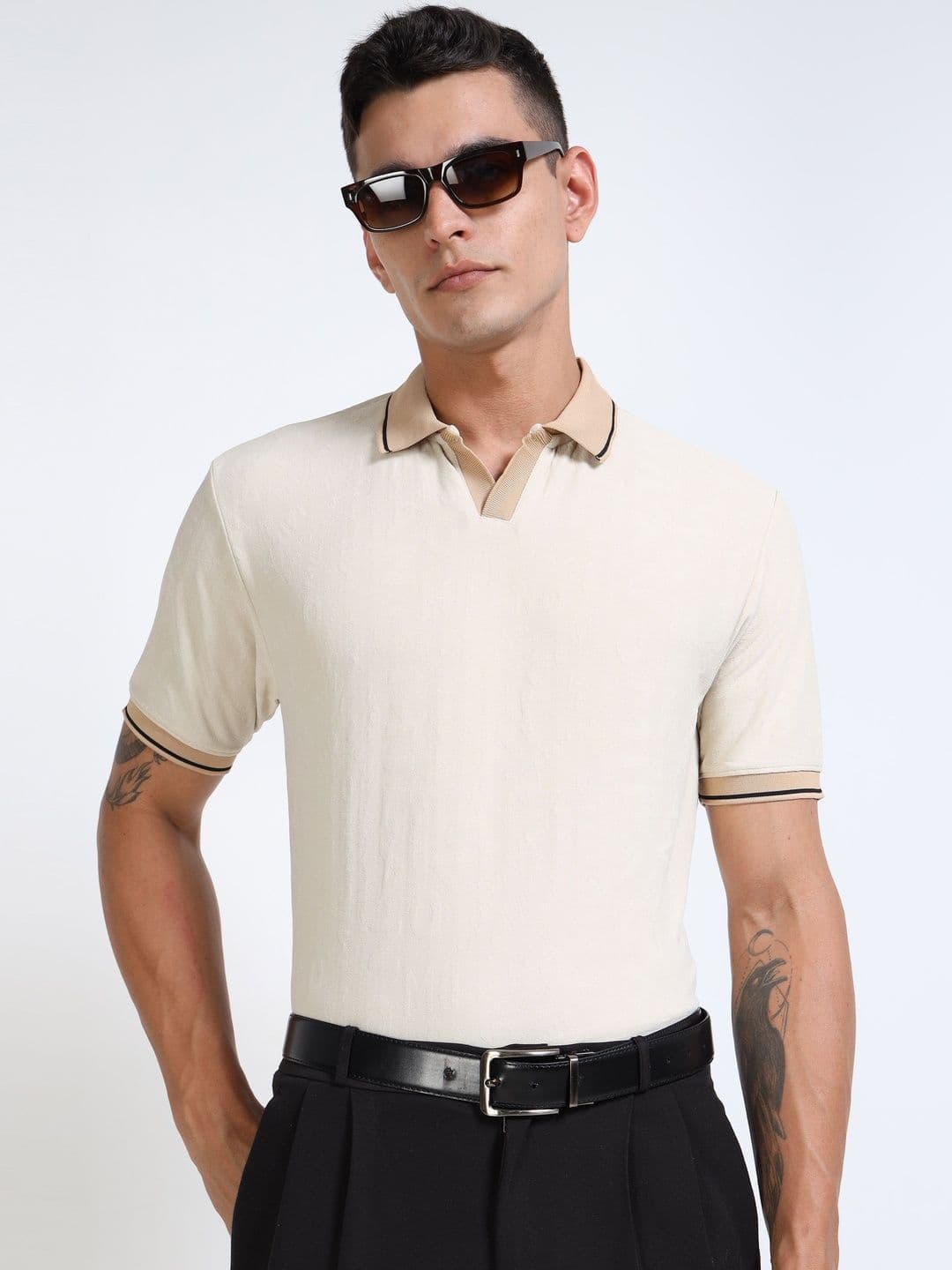 THE BEETEL HOUSE Men Textured Polo Collar T-shirt - view 1
