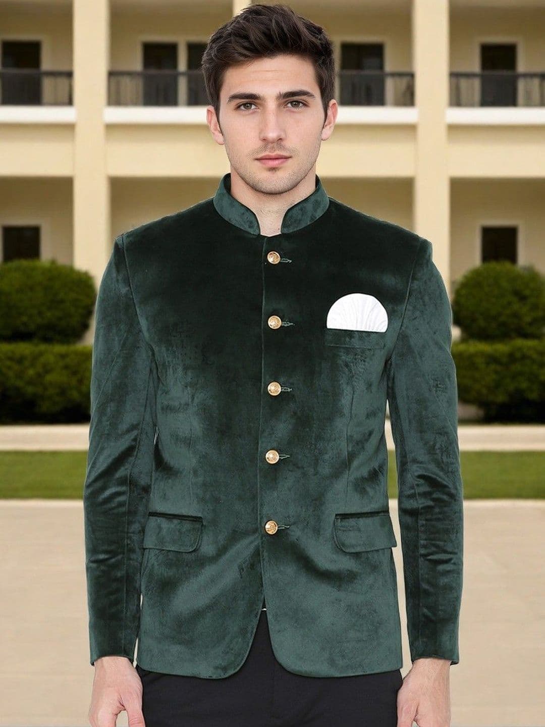 PRINTCULTR Velvet Mandarin Collar Jodhpuri Blazer - view 1